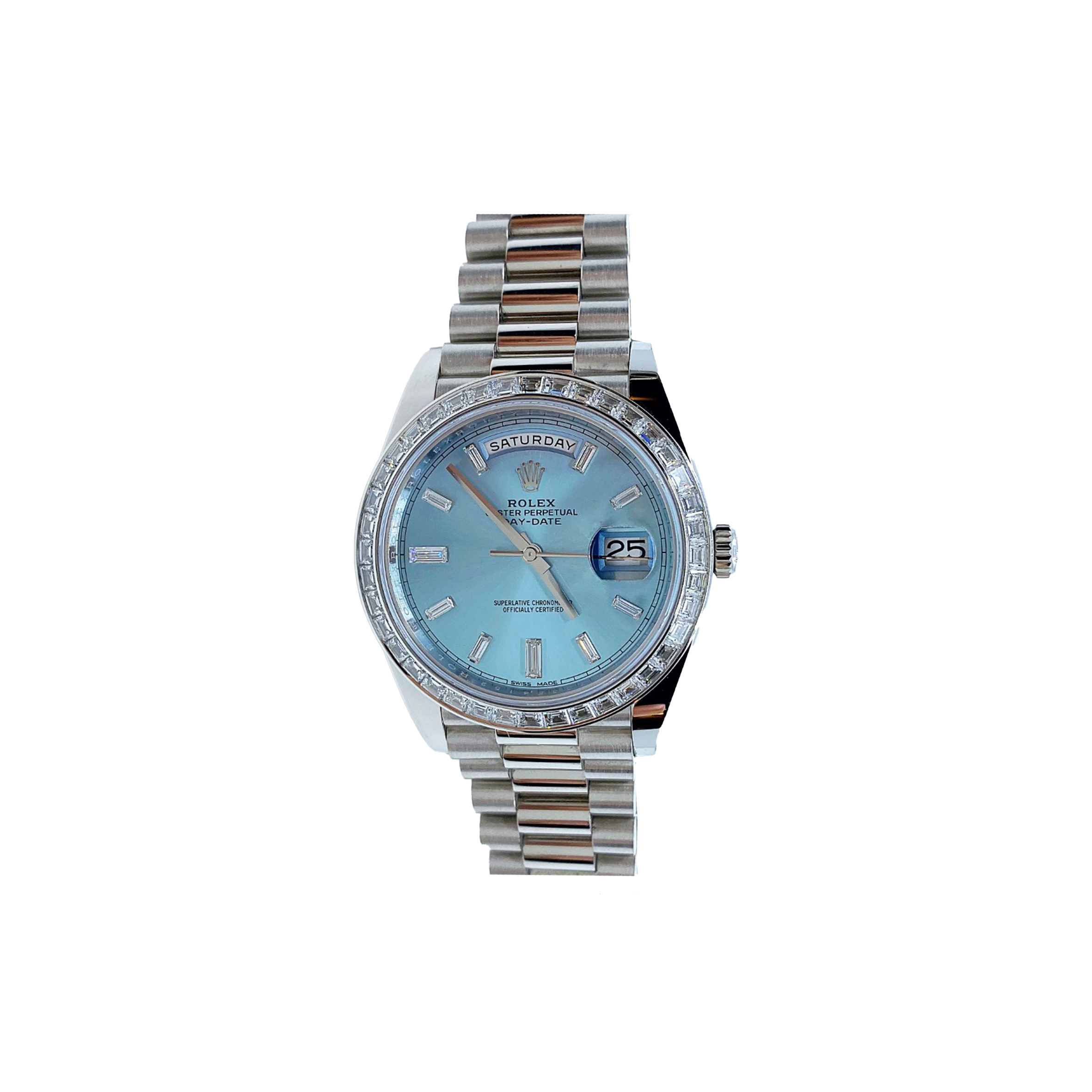 ROLEX DAY-DATE PLATIN BAUGETTE DIAMONDS WATCH 228396TBR