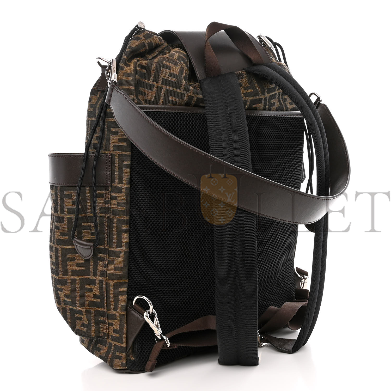 FENDI RECYCLED FABRIC JACQUARD VITELLO ASTRO FF 1974 LARGE FENDI STRIKE BACKPACK TOBACCO MORO EBANO (46*34*15cm)