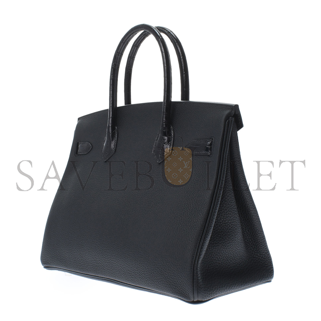 HERMES MASTER BARKIN 35 BAG IN BLACK MATTE CROCODILE AND LEATHER 461161 (35*25*18cm)