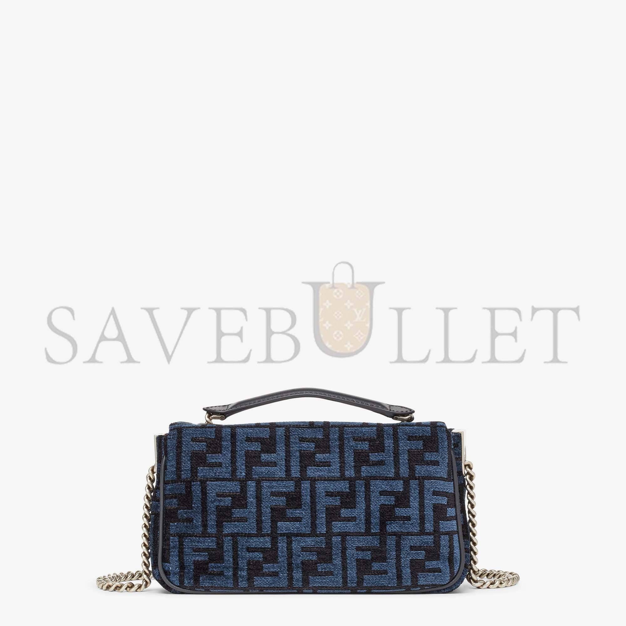 FENDI BAGUETTE CHAIN MIDI - DARK BLUE FF TAPESTRY FABRIC BAG 8BR793ALG7F1HZR (24*14.5*7cm)