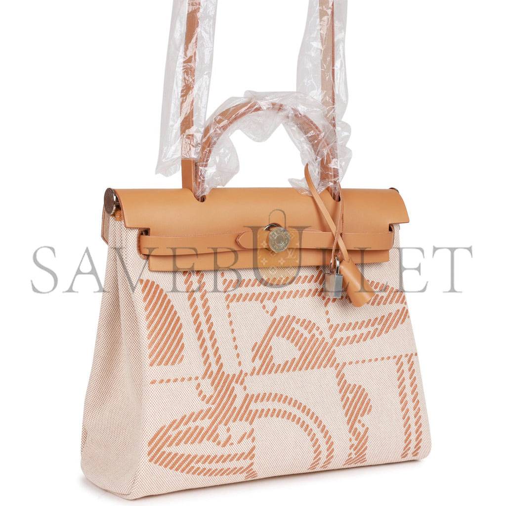 HERMES HERBAG ZIP PM 31 BRIDES DE GALA TOILE H BERLINE NATURAL SABLE PALLADIUM HARDWARE(30*27*11cm) 