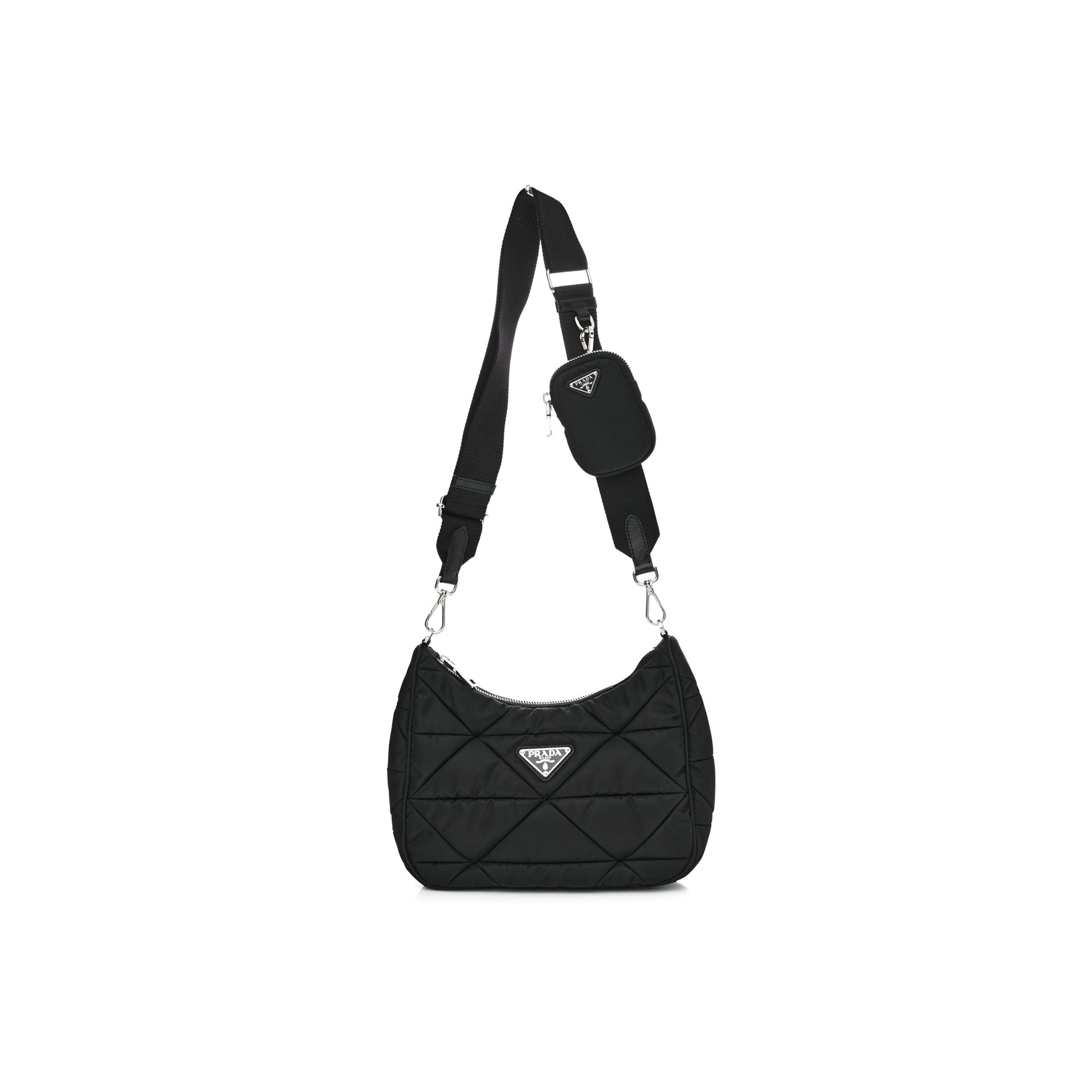 PRADA TESSUTO NYLON QUILTED PATCHWORK RE-EDITION HOBO BAG BLACK (24*20*7cm)