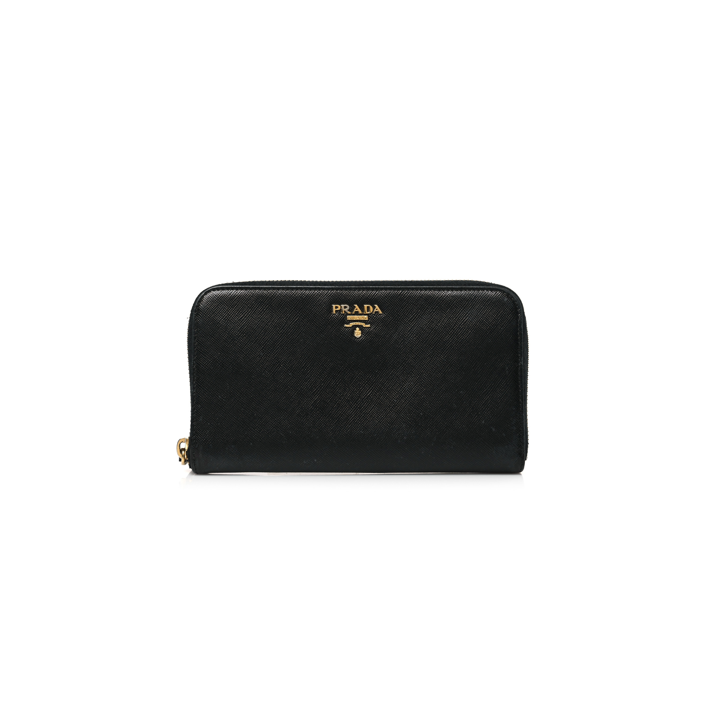 PRADA SAFFIANO METAL ZIP AROUND WALLET BLACK (18*10*2cm)