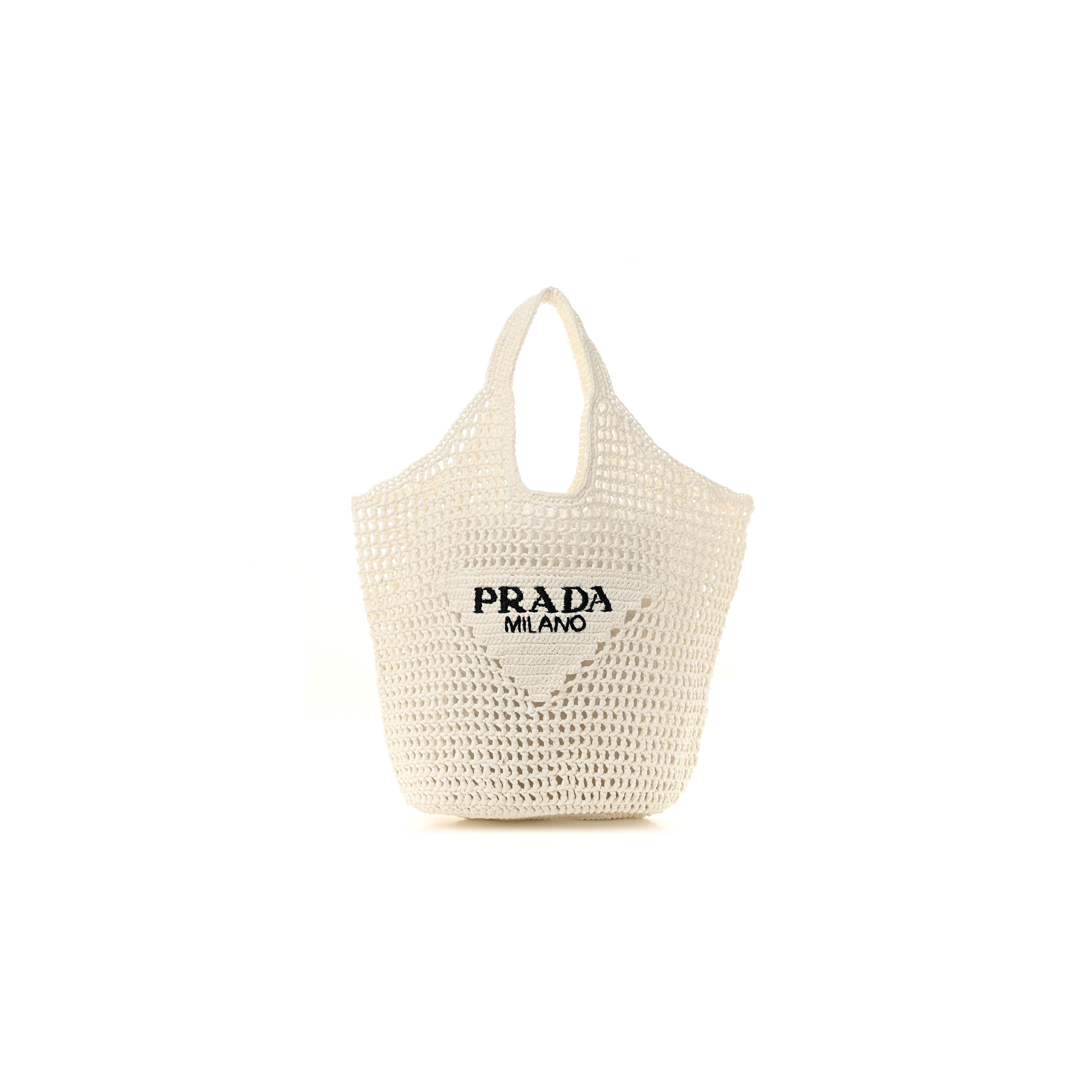 PRADA RAFFIA EMBROIDERED LOGO SHOPPING TOTE BAG BIANCO (42*32*15cm)