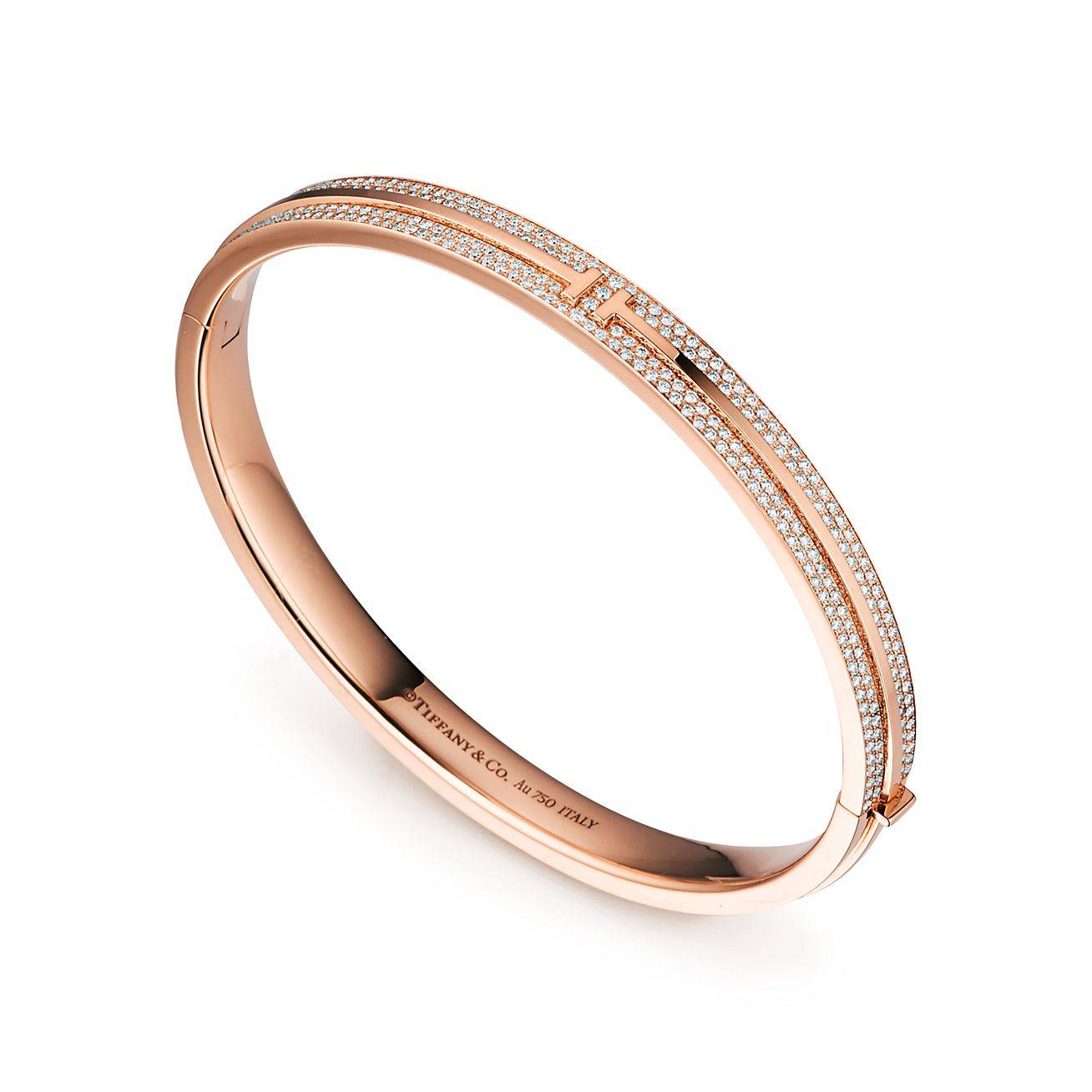 Tiffany T Pavé Diamond Hinged Bangle in 18k Rose Gold