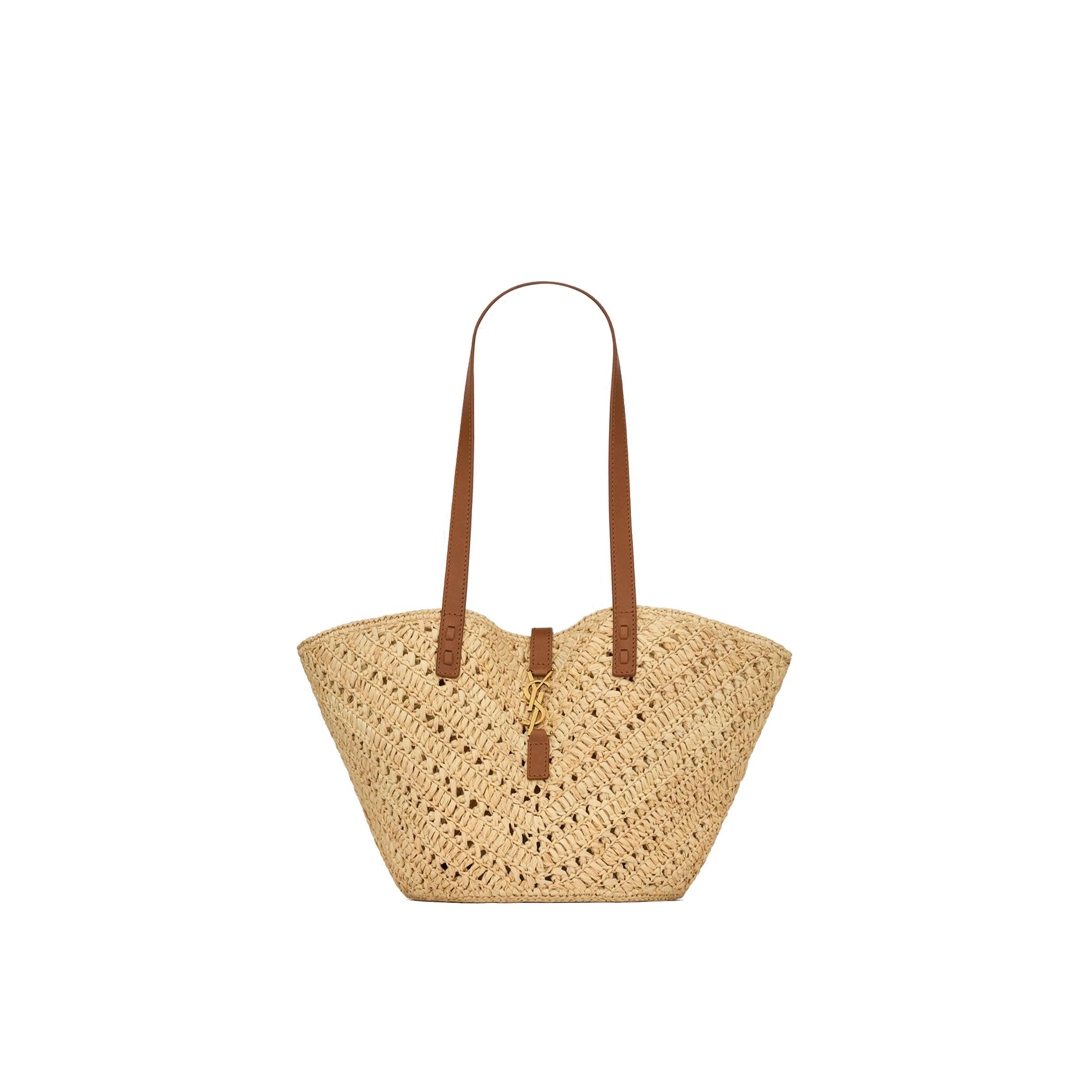 YSL PANIER SMALL IN RAFFIA AND VEGETABLE-TANNED LEATHER 751240GAADJ2080 (38*21*20cm)