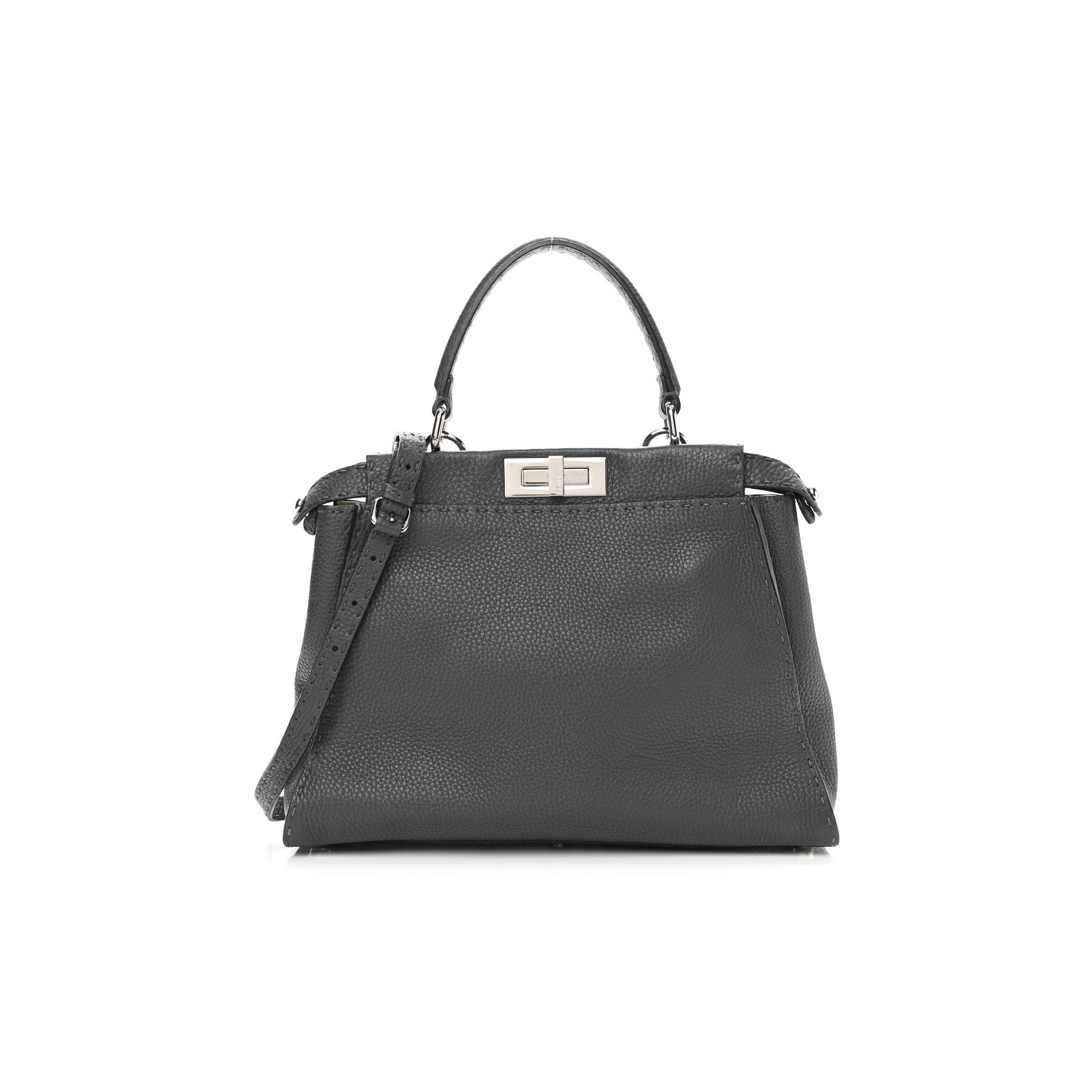 FENDI CUOIO ROMANO SELLERIA BI-COLOR MEDIUM PEEKABOO ICONIC SATCHEL ASFALTO LATTE (34*25*10cm)